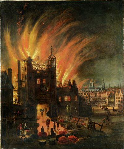 The Great Fire of London with Ludgate and Old St Paul